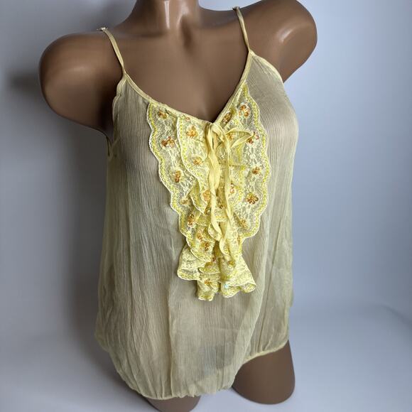 Noi & Voi Y2K Silk Sheer Ruffle Lace Sequin Cami Tank Top M Italy Coquette Fairy - Picture 1 of 13